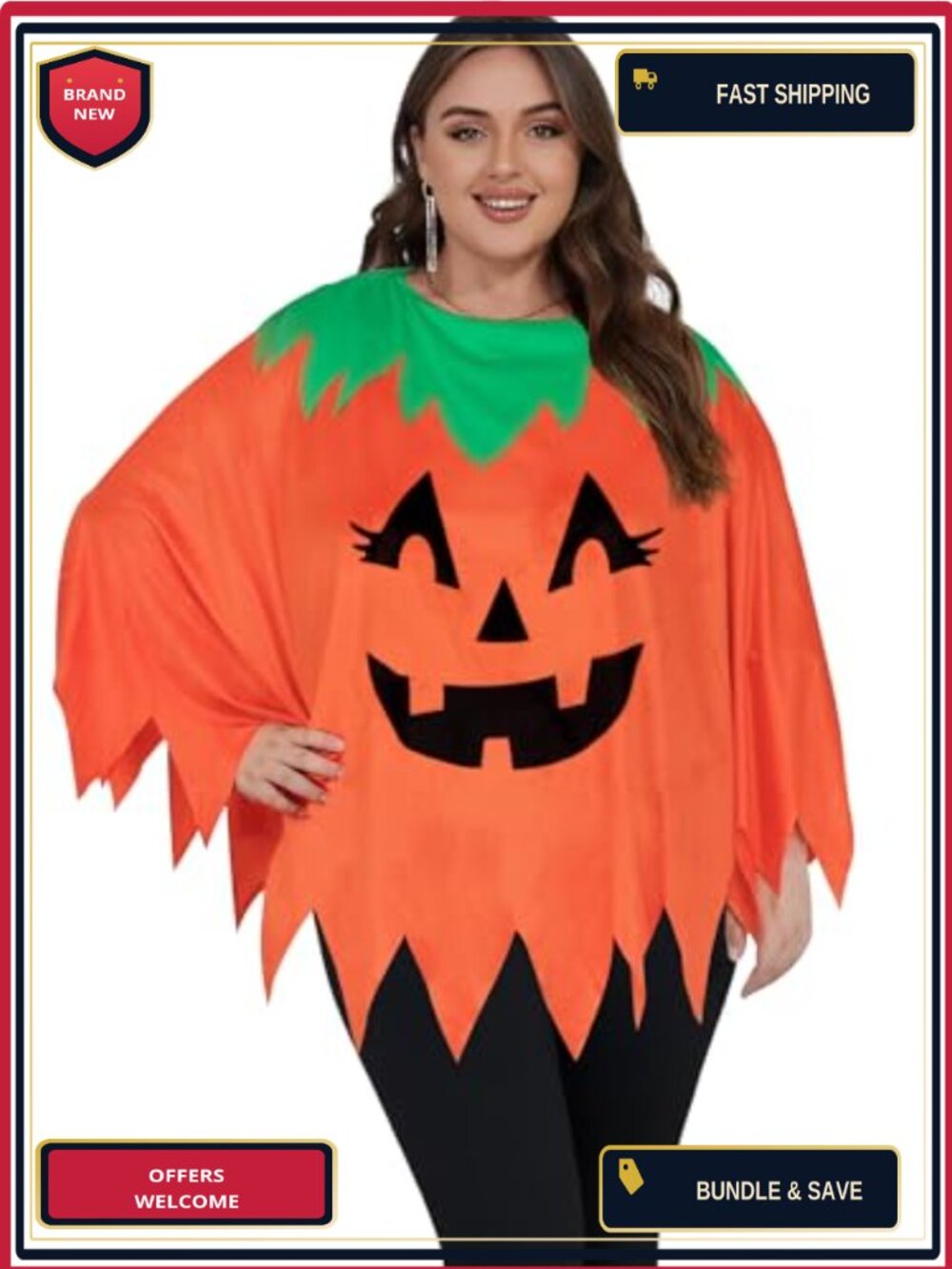 Plus Size Pumpkin Poncho Costume One Size Polyester
